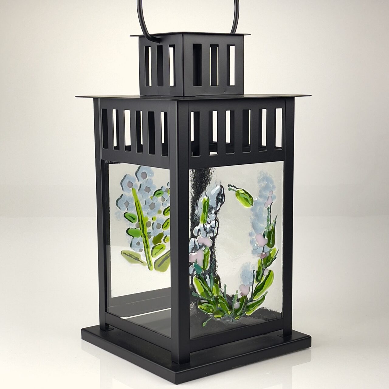 Floral Fused Glass Lantern made at Kinki Glass Workshops in ironbridge Shropshire